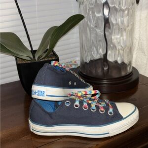 Converse Dark Blue Sneakers with Multicolor Laces